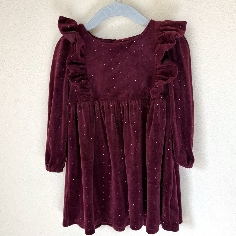 Miss Mona Mouse Burgundy Velvet Dress 4T Ruffle Old Money Holiday Party